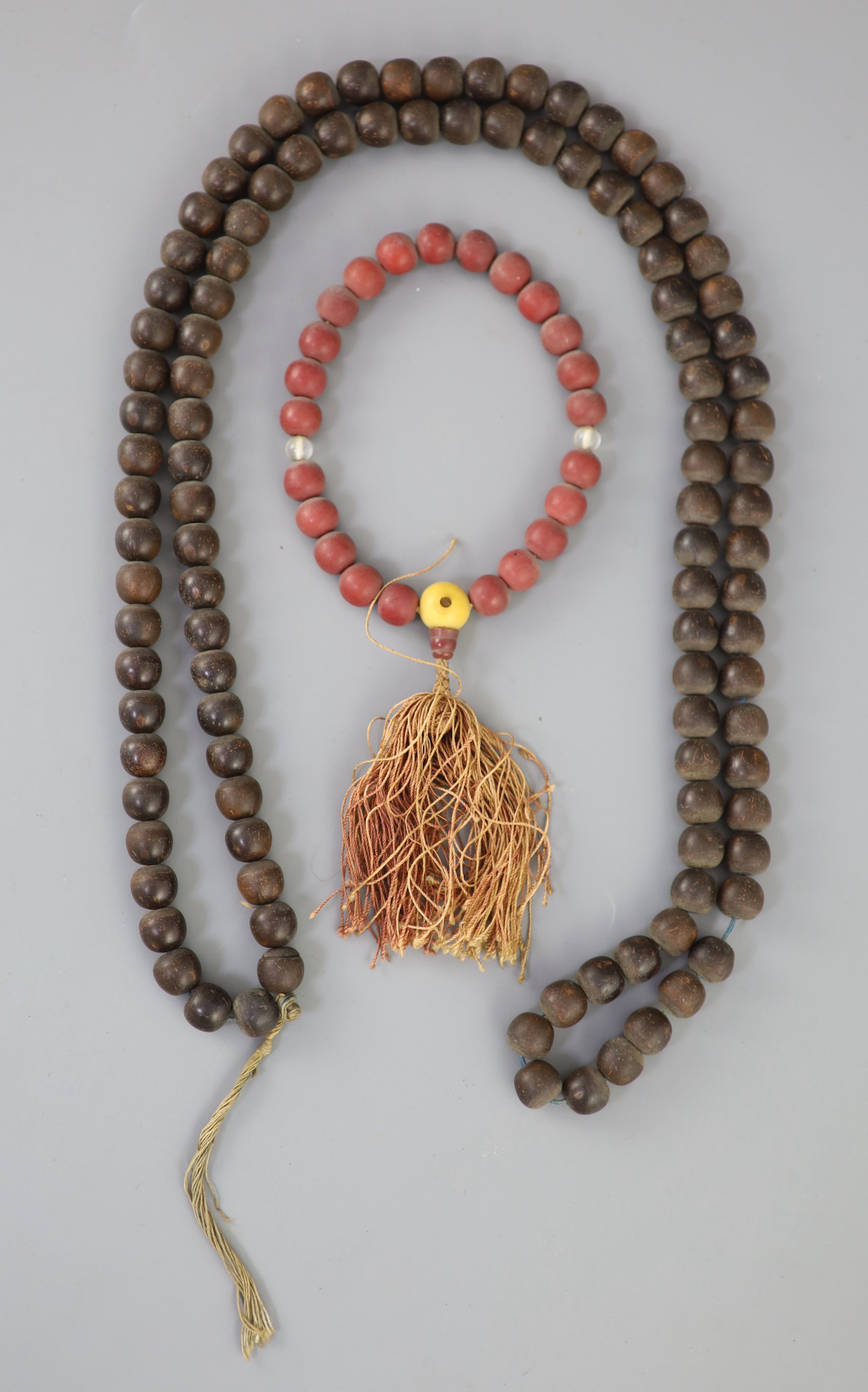 A Sino-Tibetan Buddhist seed bead rosary, 19th century and a Chinese composition bead rosary, early 20th century Provenance - A. T. Arb